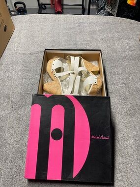 Michael Antonio White Cork Wedge Sandals